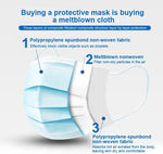 3 Layer Protective Mask - Dispsosible - 50 Pack