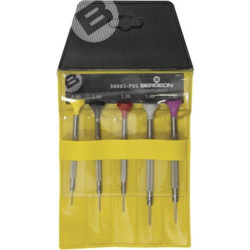 Bergeon 30081-P05 Set of 5 Flathead Watchmaking Screwdrivers