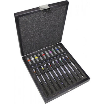 Bergeon 30080-A10 Set of 10 Flathead Watchmaking Screwdrivers with Spare Blades in Wooden Box